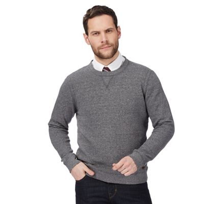 Big and tall grey textured crew neck sweater